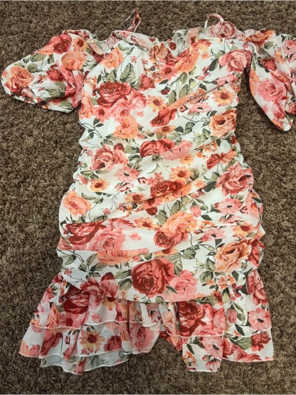 SHEIN White Floral Off-Shoulder Ruffle Dress